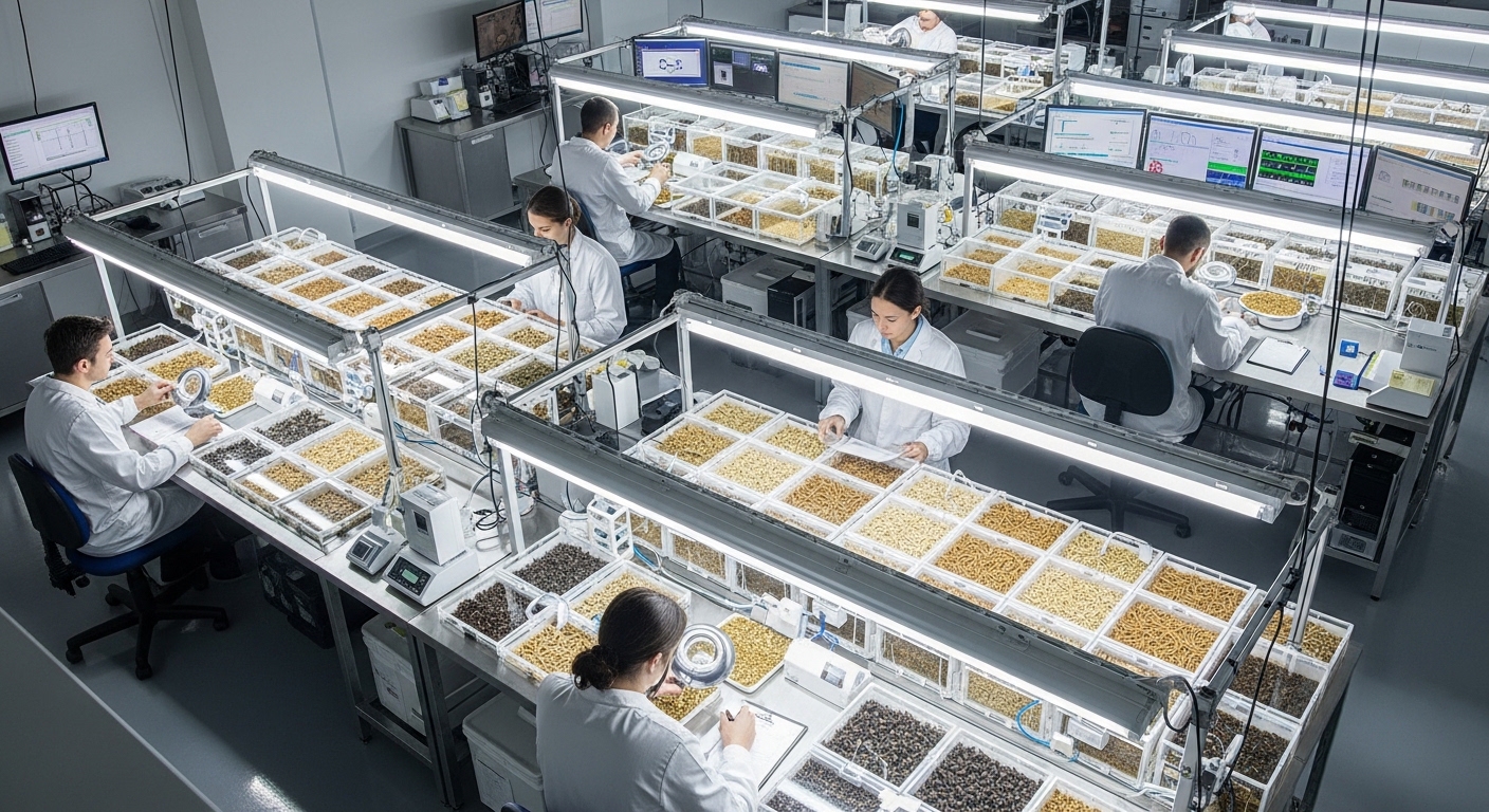 Overhead view of sterile insect mass rearing facility