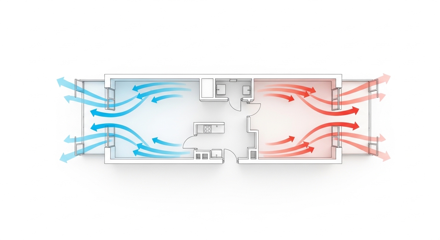 Diagramm zur Querlüftung in einer Wohnung
