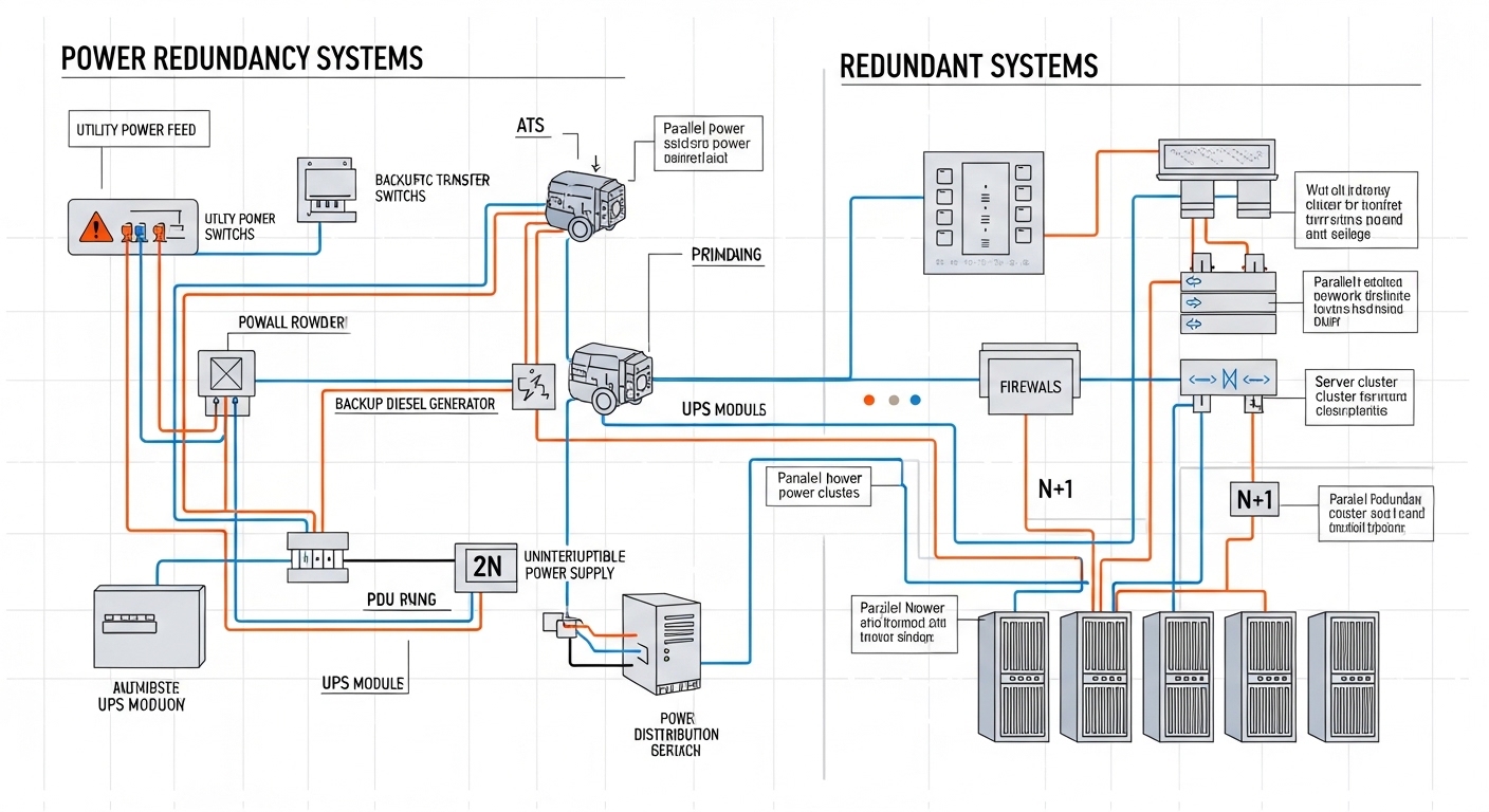 Diagrama de sistemas redundantes em data center