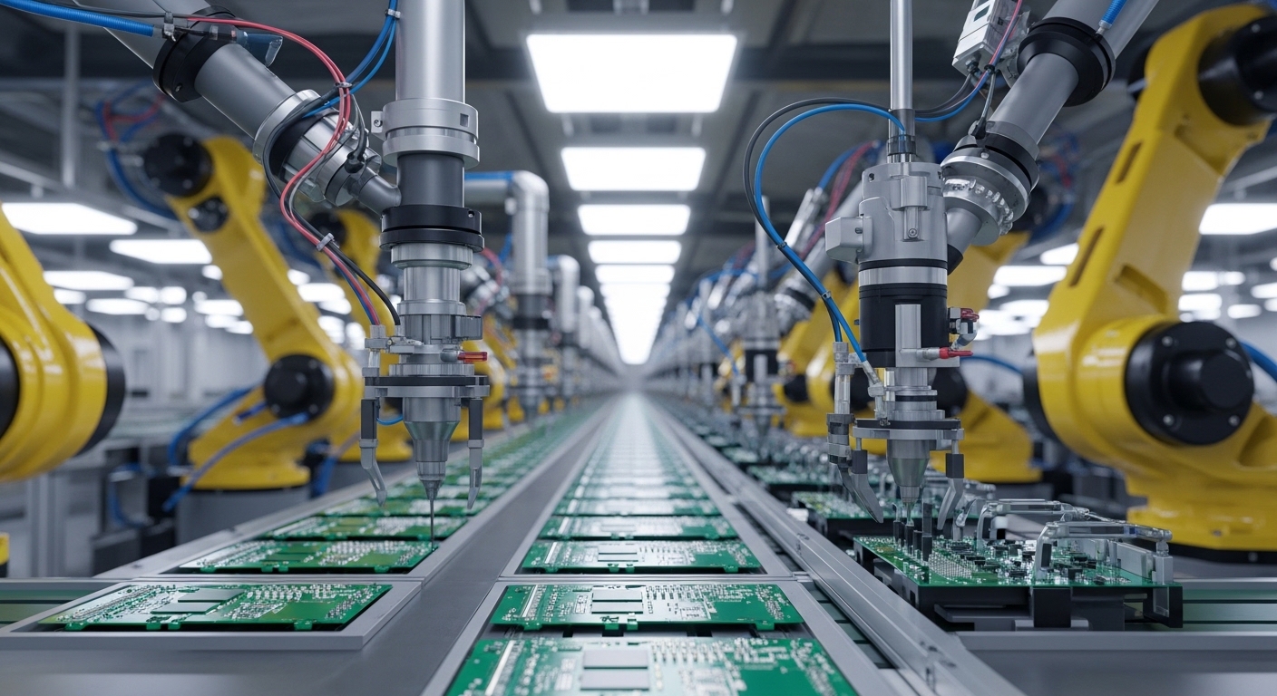 Ligne d'assemblage robotisée dans une grande usine délocalisée