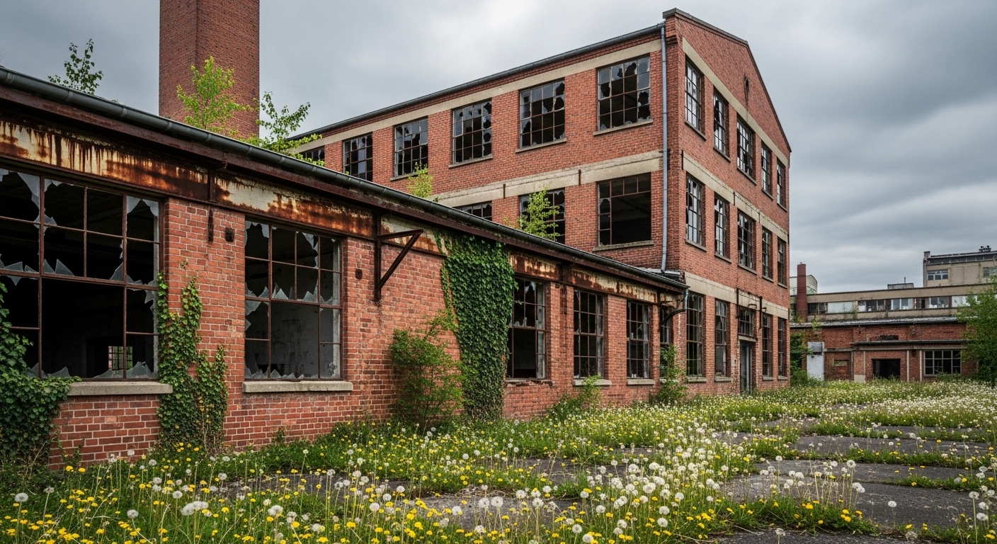 Usine abandonnée dans une ville européenne après délocalisation
