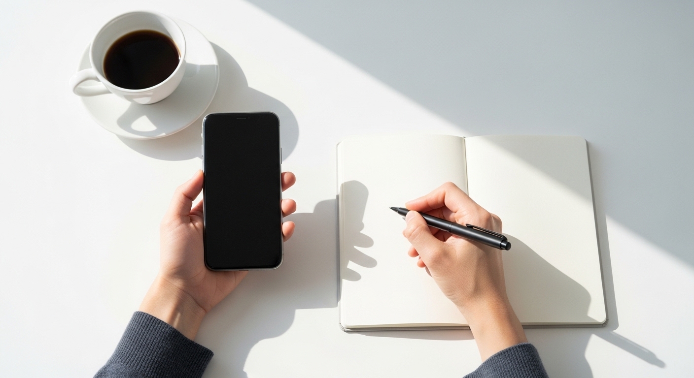Mains prenant des notes sur une arnaque téléphonique