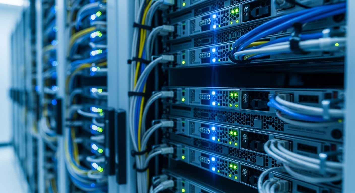 Hàng rack máy chủ bên trong trung tâm dữ liệu