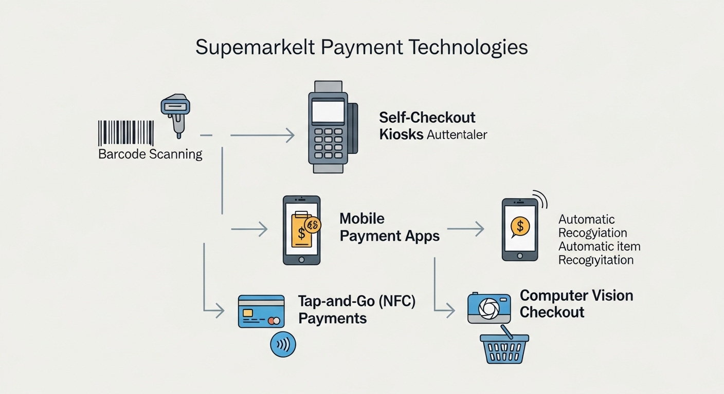 Diagram of supermarket payment technology evolution