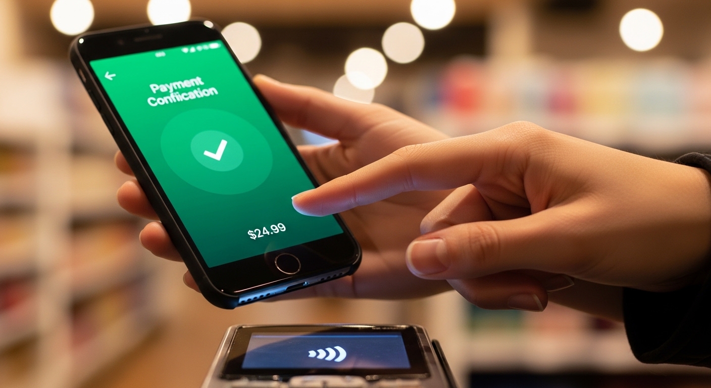 Smartphone contactless payment at supermarket terminal