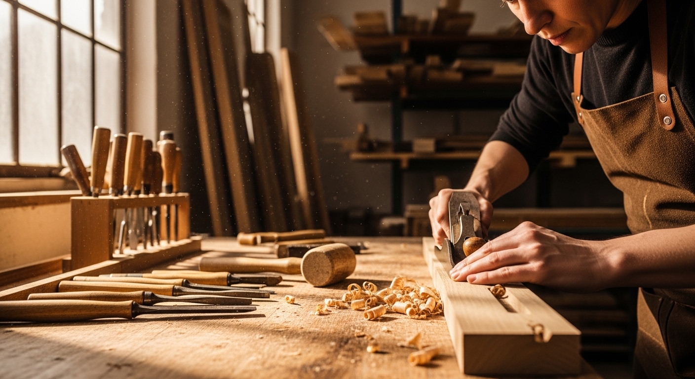 Skilled craftsperson working with traditional tools