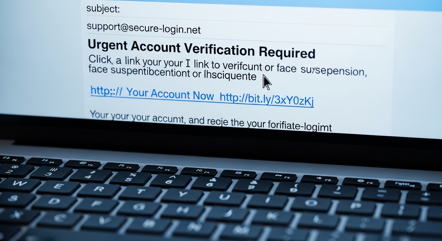Layar laptop menampilkan email phishing mencurigakan