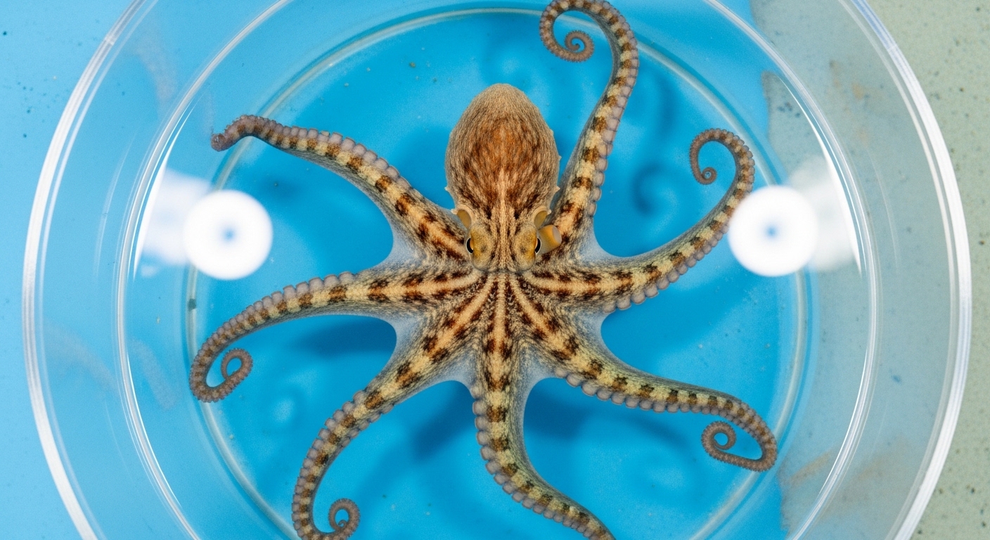 Vue aérienne d'un poulpe en aquarium de recherche