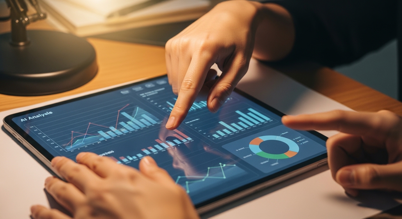 Human hands working alongside AI data analysis