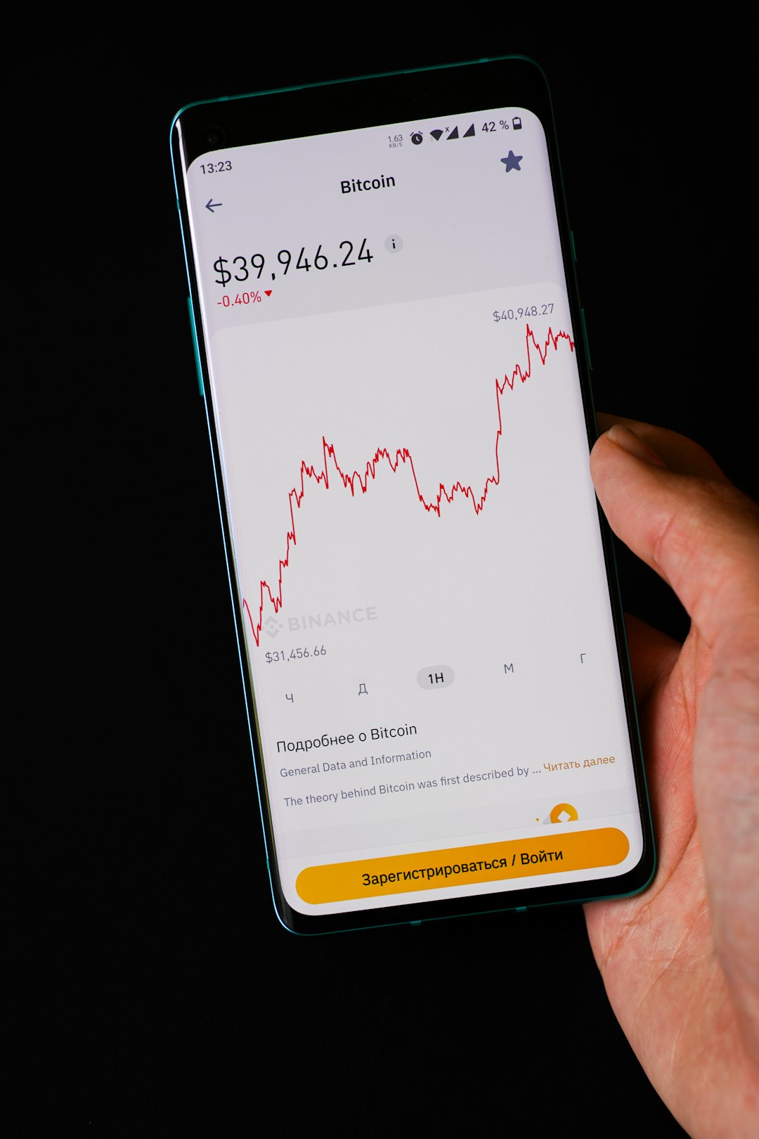 Celular mostrando gráfico de histórico de preços