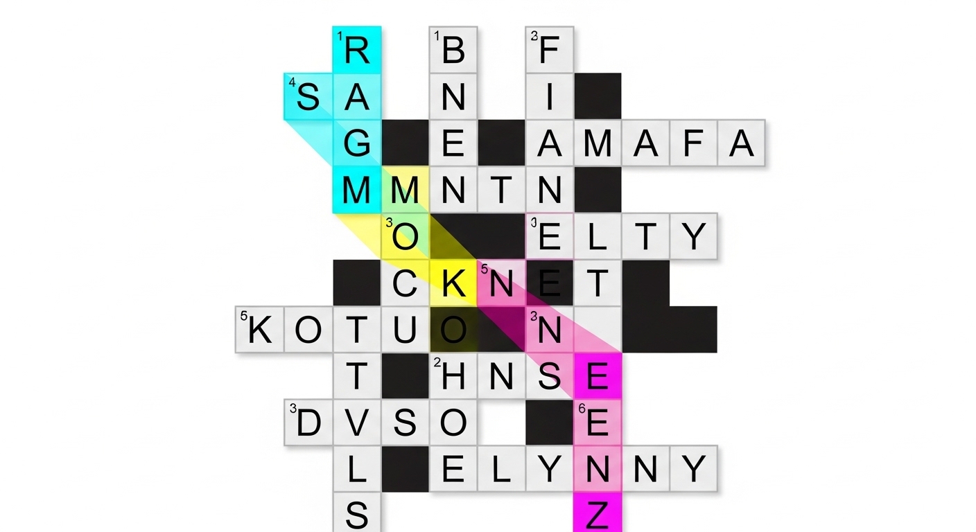 Crossword grid diagram showing crossing answer strategy