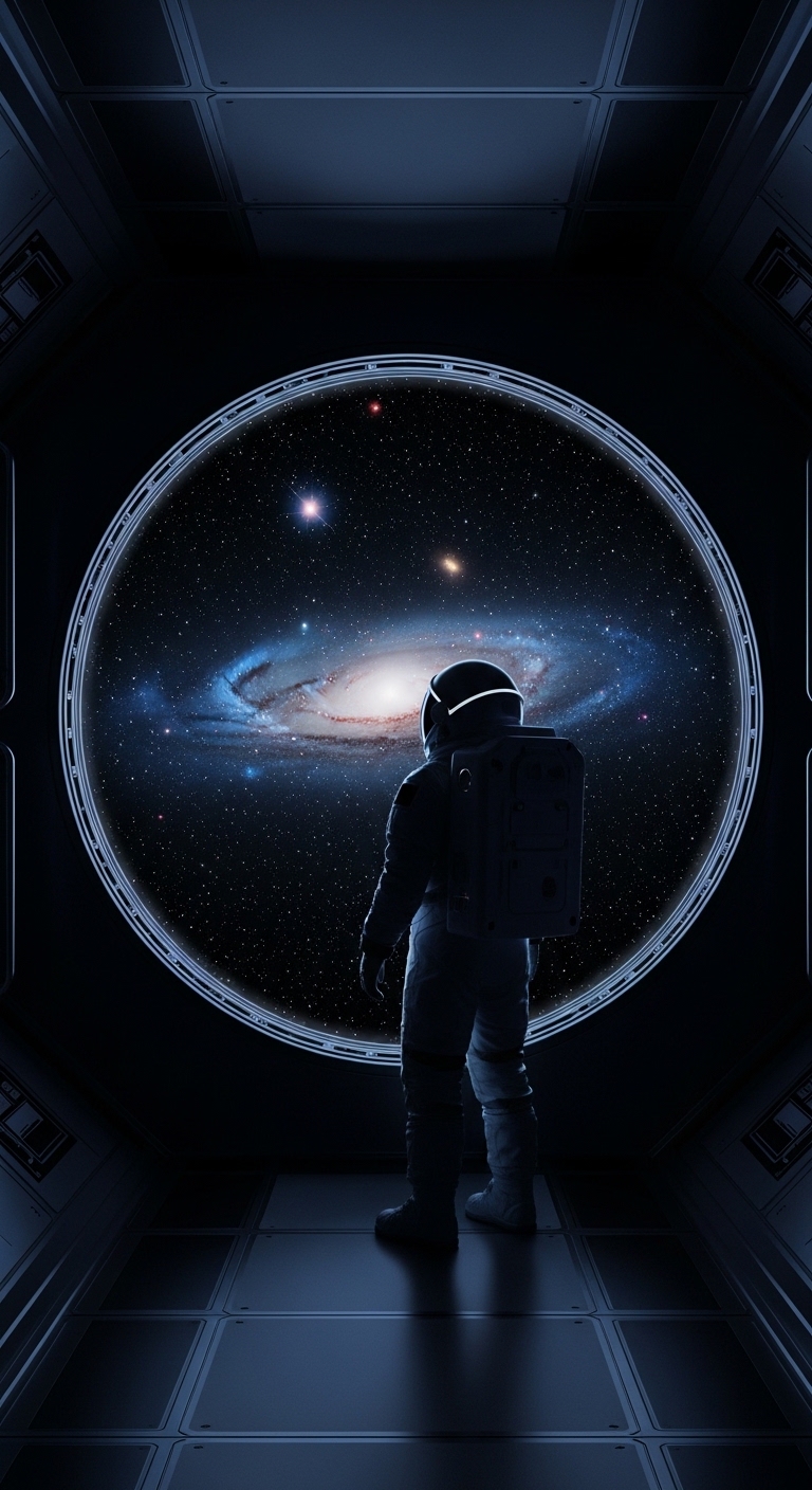 Astronaut silhouette gazing into deep space