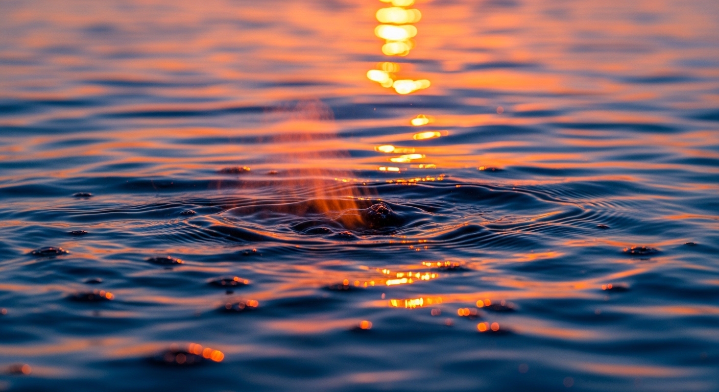 Superfície do oceano com água quente e reflexo de luz