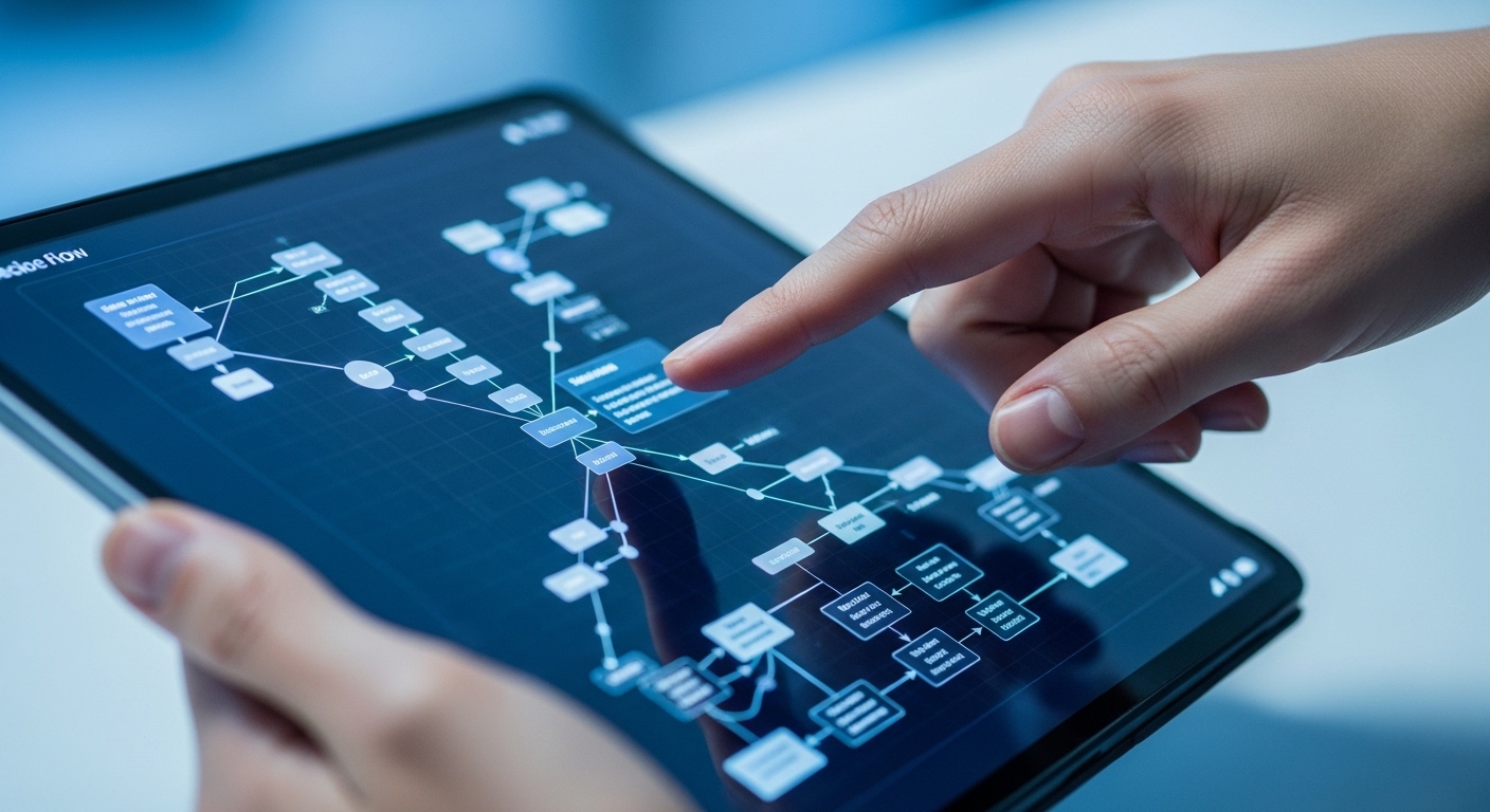 Biểu đồ luồng giá trị AI trên màn hình tablet