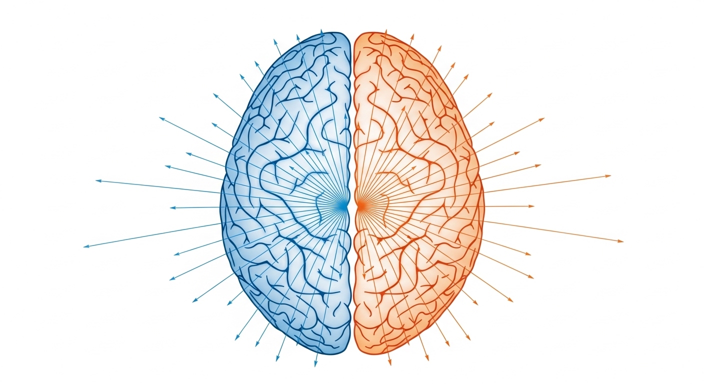 Brain hemisphere diagram showing directional movement preference