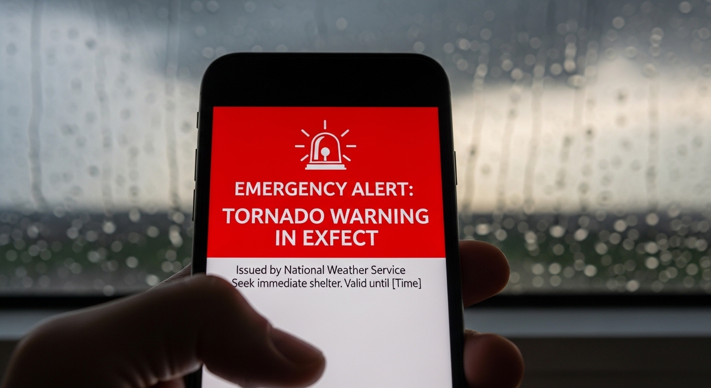 Smartphone displaying a red weather warning alert