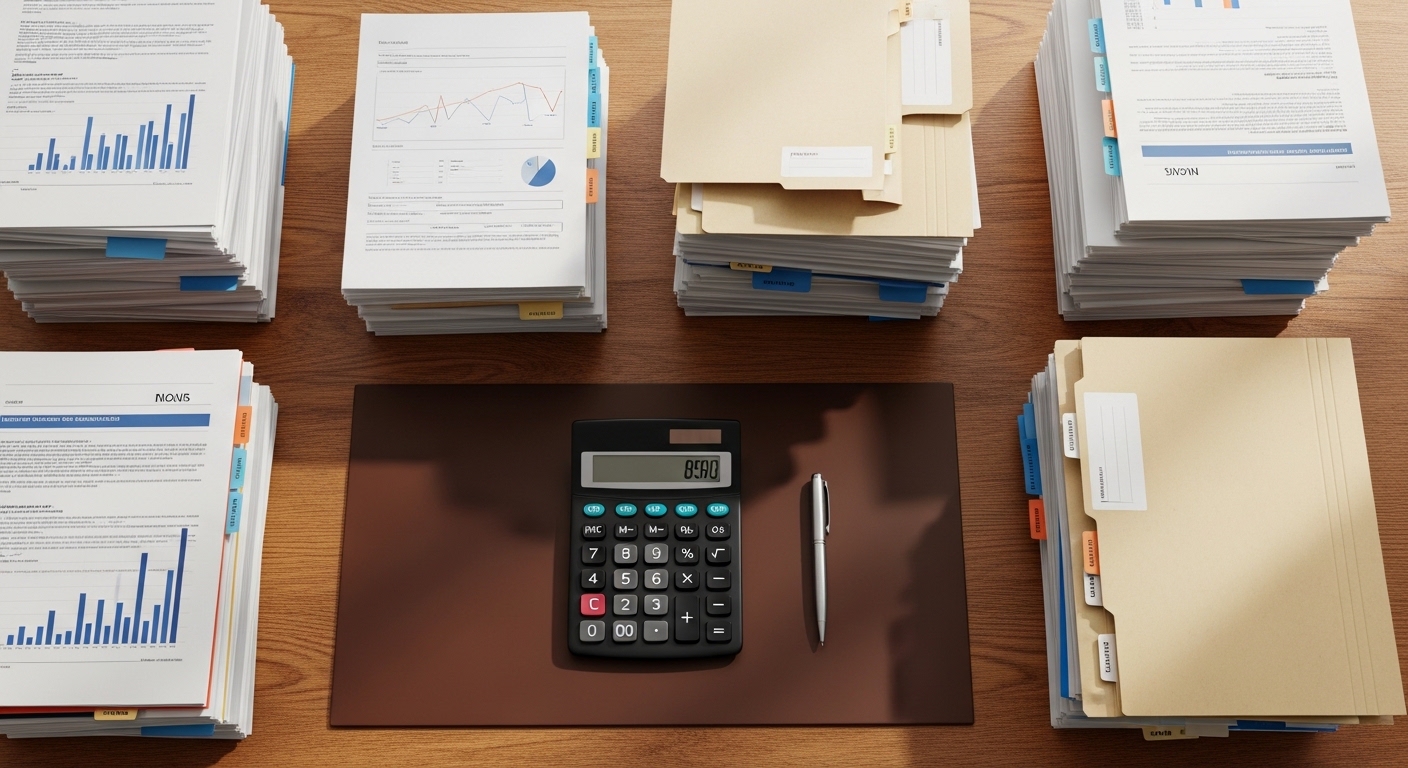 Documentos financeiros organizados para negociação de aquisição