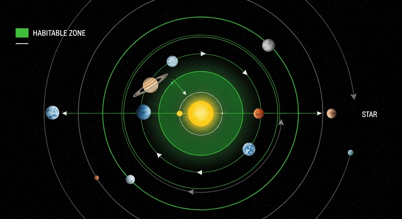 Zone habitable d'un système stellaire vue de dessus