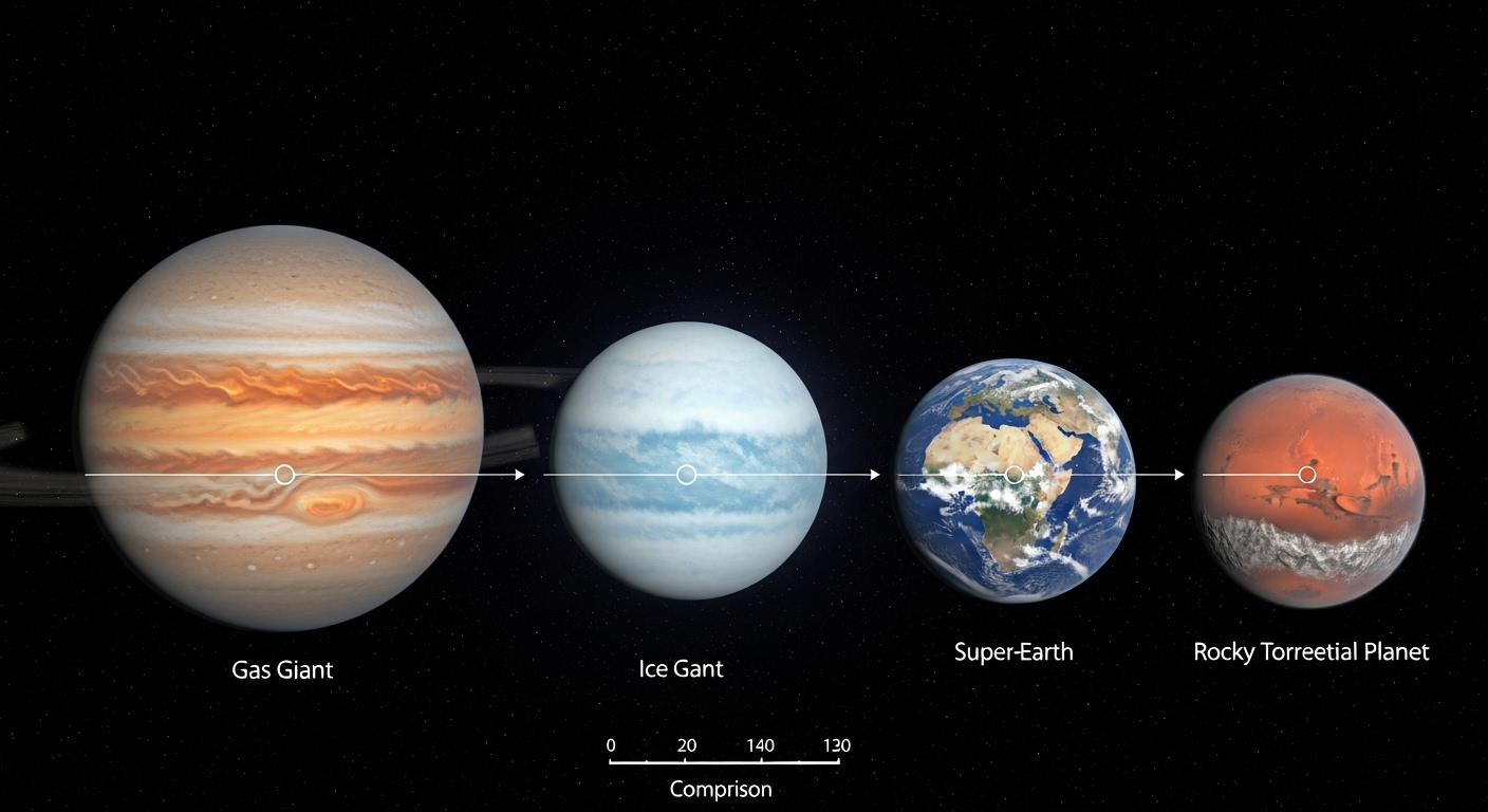Comparaison des types d'exoplanètes classifiées par taille