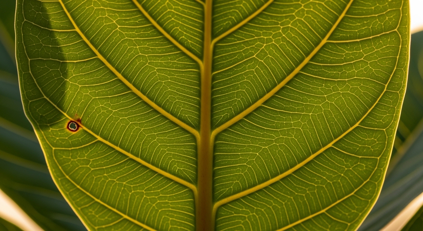 Close-up of fiddle leaf fig leaf showing veining and texture