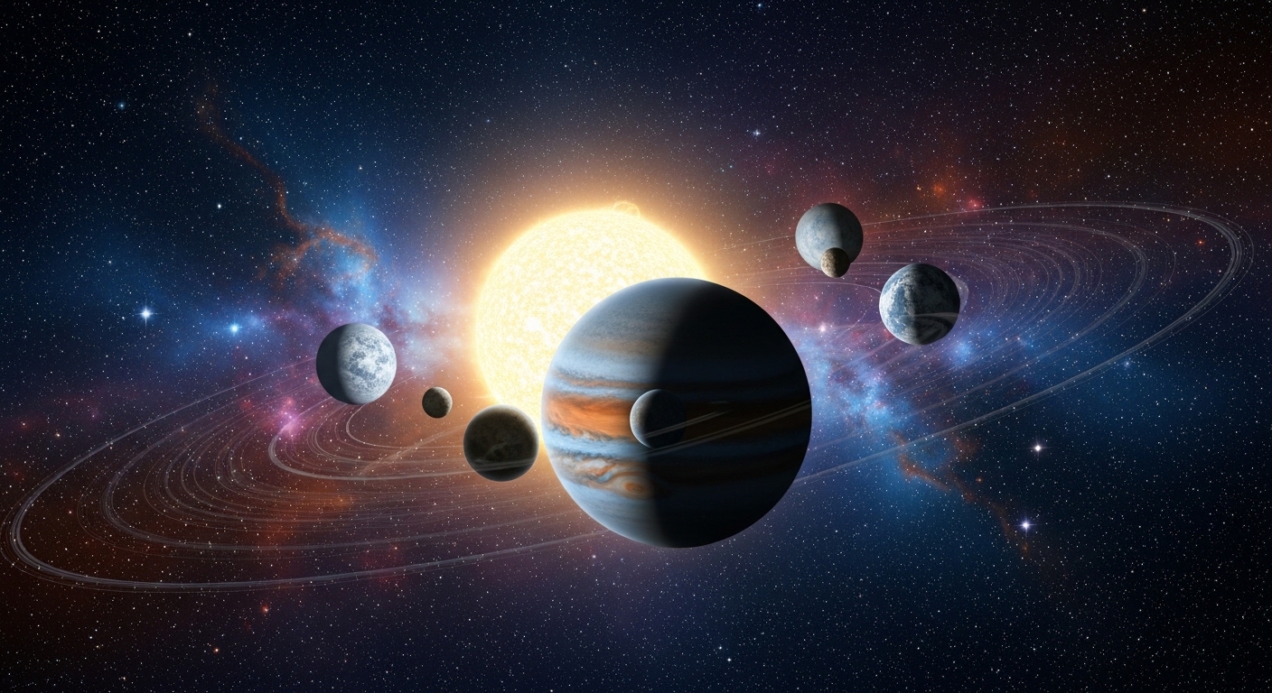 Système stellaire lointain avec plusieurs exoplanètes en orbite