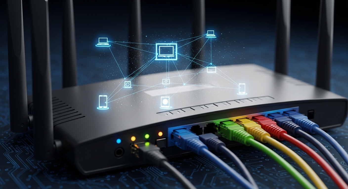 Router rumah dengan jaringan perangkat IoT terhubung