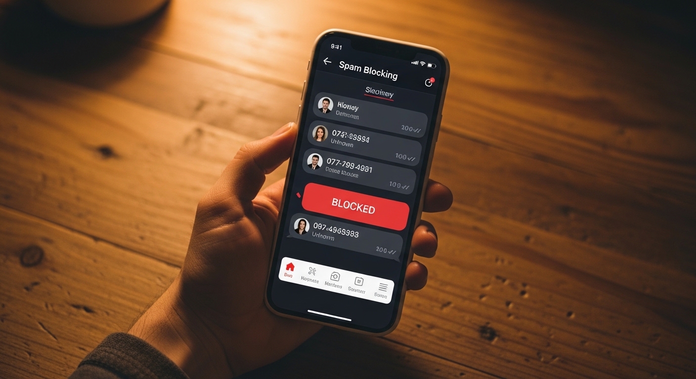 Spam blocking app flagging a suspicious text message