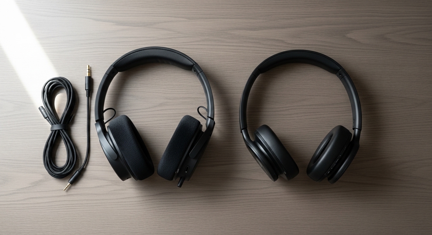 Wired and wireless headphones compared side by side