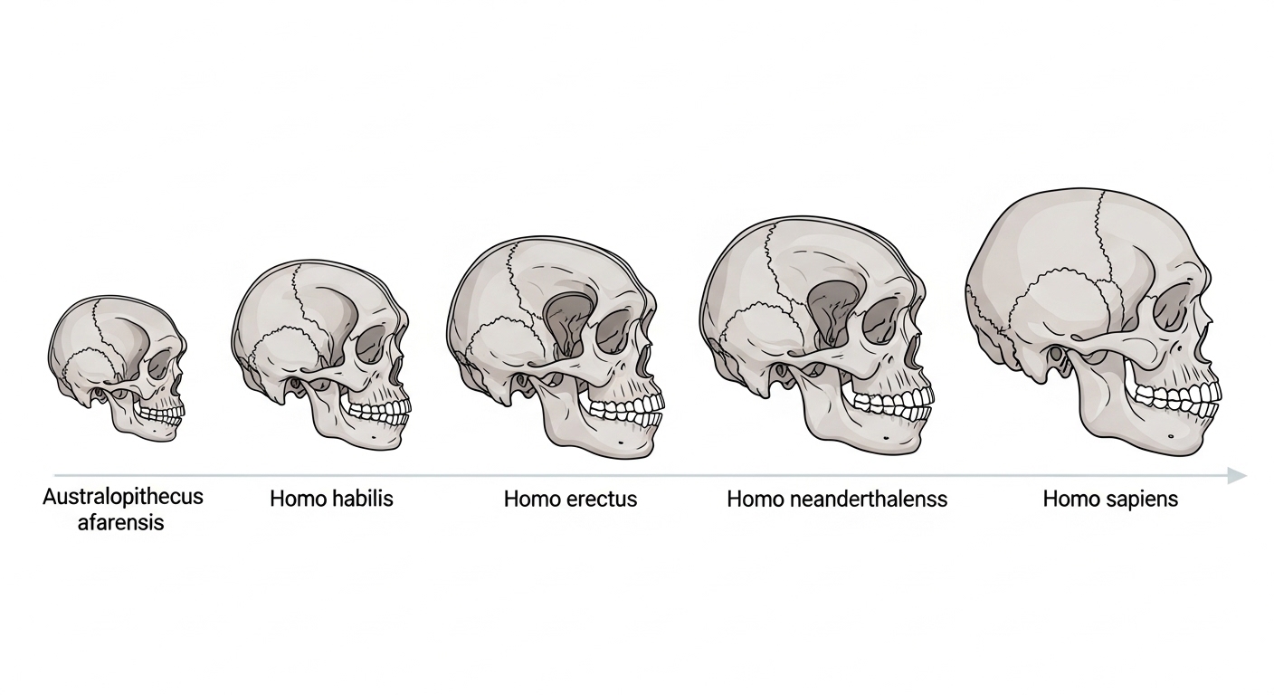 Diagram showing brain size evolution across human ancestors