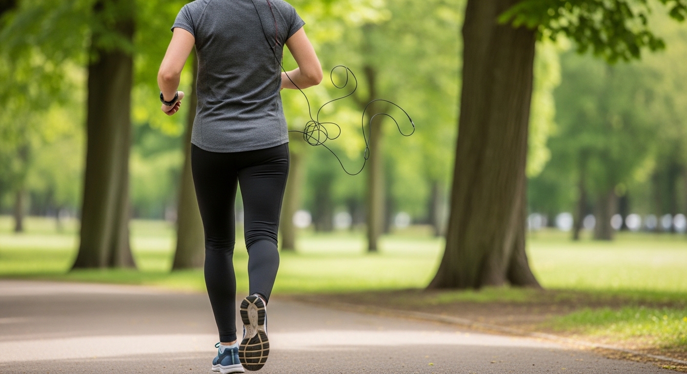 Tangled headphone cable during outdoor exercise