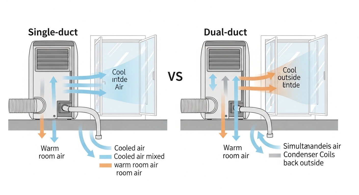 Schéma comparatif monoduct et biduct climatiseur mobile