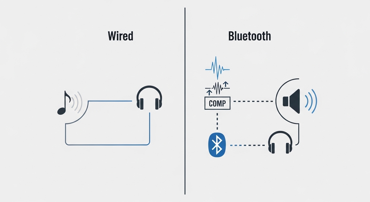 Signal path comparison wired versus Bluetooth headphones