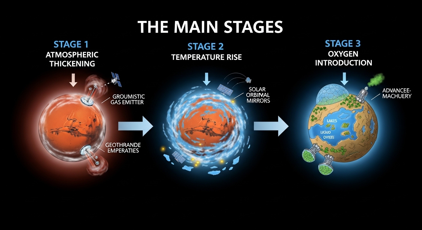 Diagram showing Mars terraforming stages