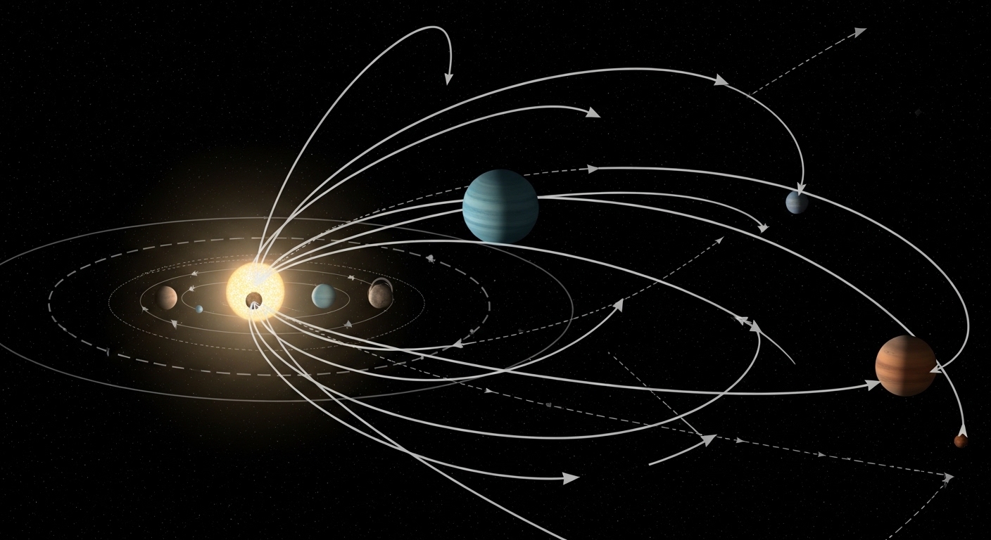 Diagram of gravitational ejection of comets from a solar system