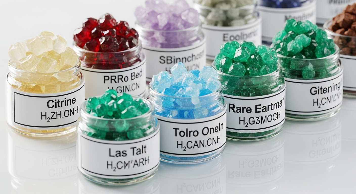 Amostras de minerais de terras raras em laboratório