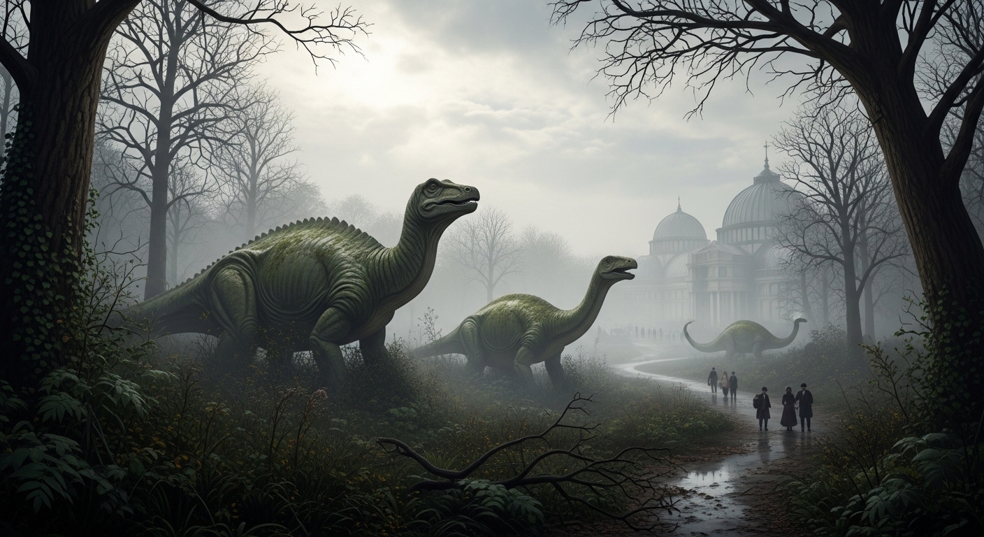 Esculturas victorianas de dinosaurios en Crystal Palace Park