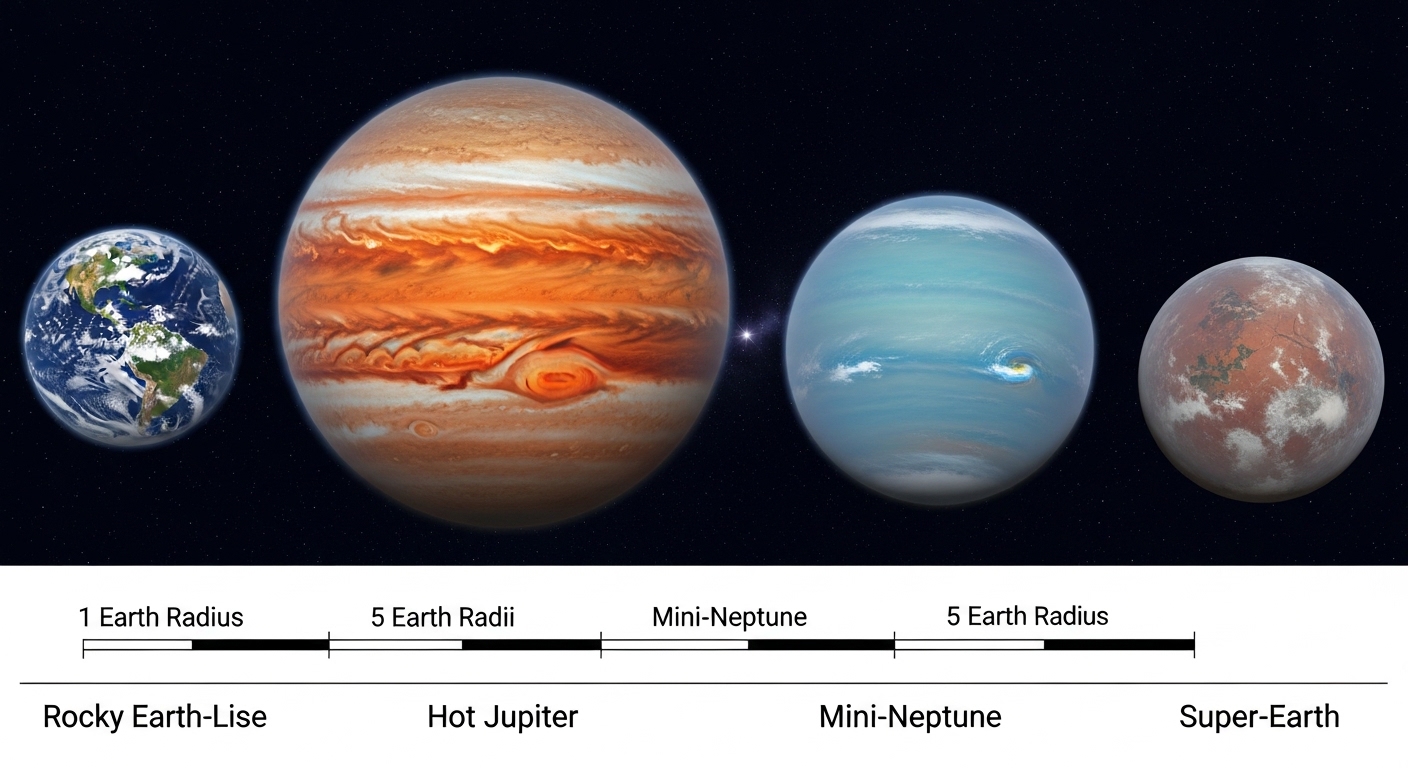 So sánh các loại exoplanet theo kích thước