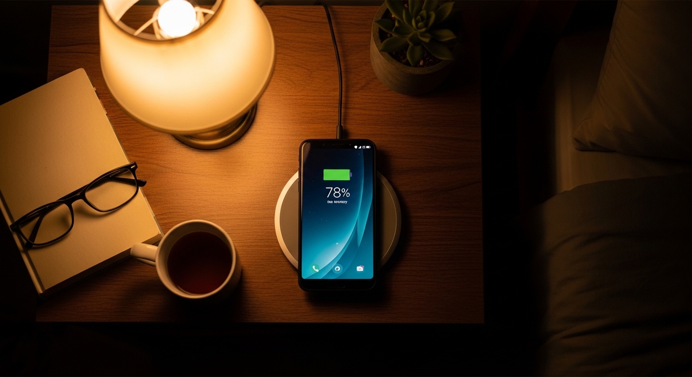 ワイヤレス充電中のAndroidスマホ
