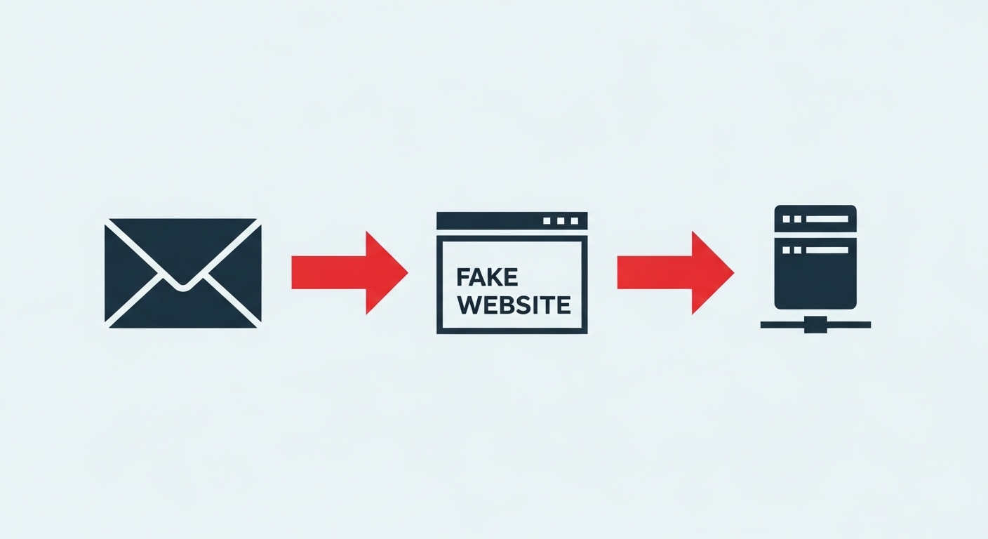 Schematischer Ablauf eines Phishing-Angriffs