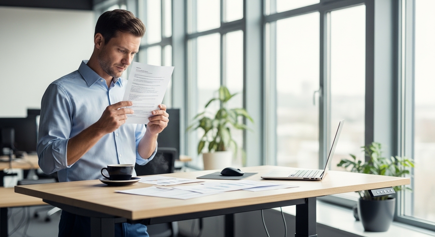 Büroangestellter prüft verdächtige E-Mail sorgfältig
