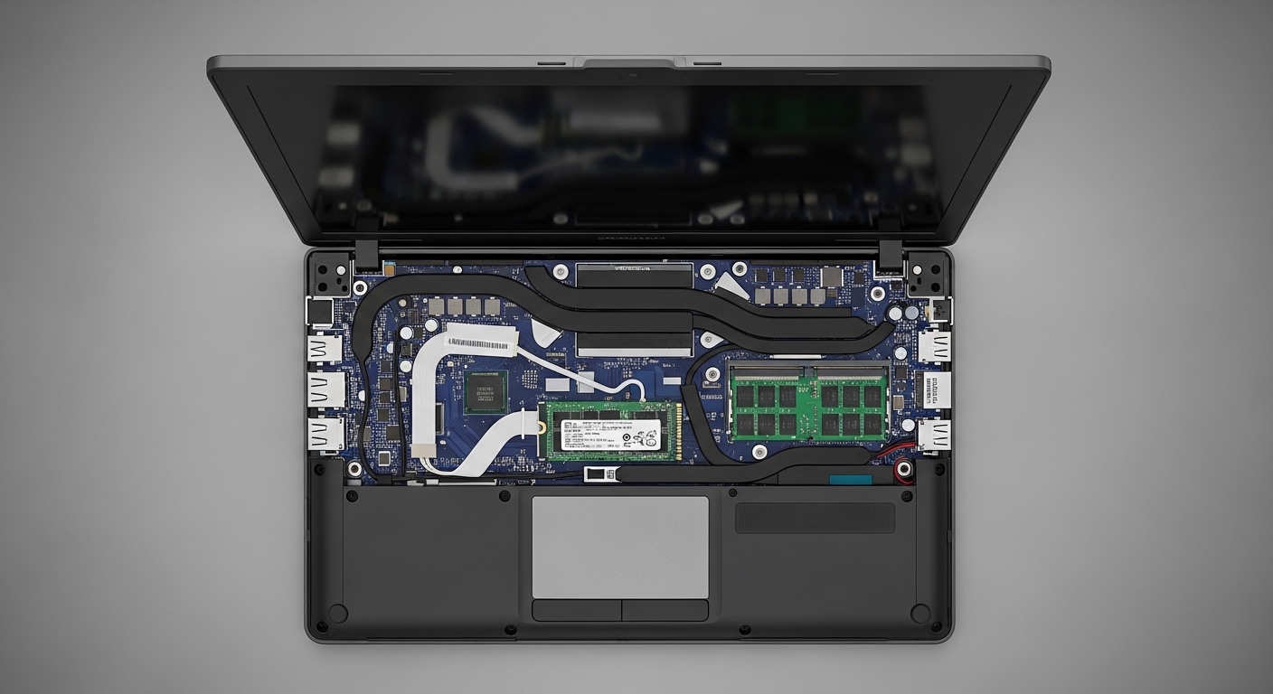 SSD terpasang di dalam laptop yang terbuka