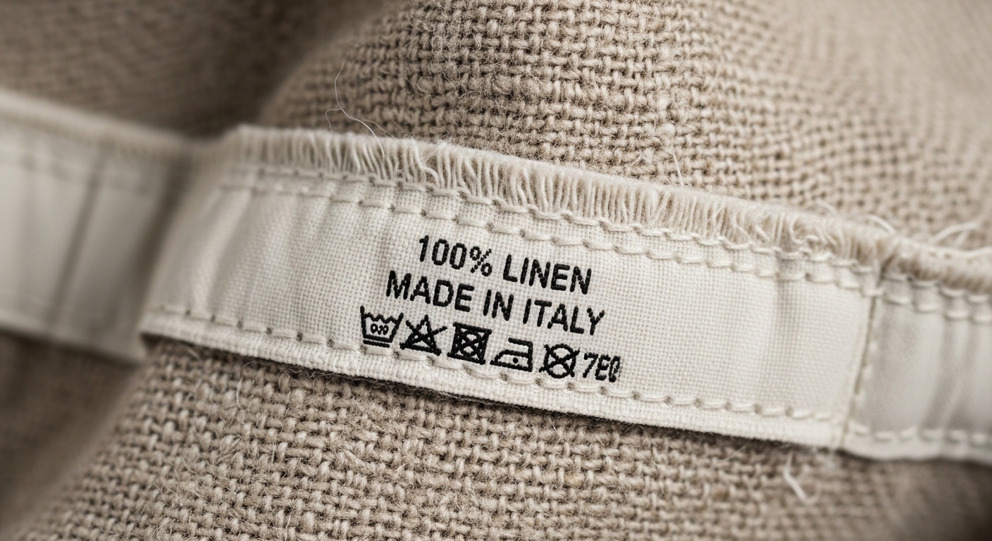 Label pakaian menunjukkan bahan dan asal produksi