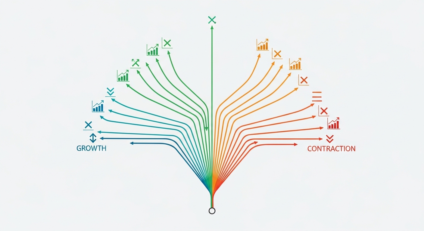 Diagram of branching career paths showing growth and contraction