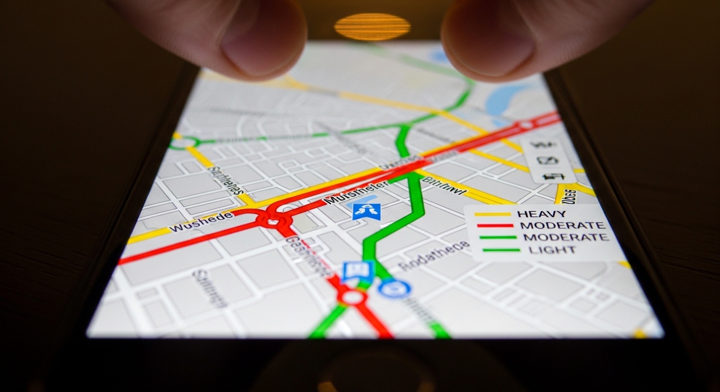 Smartphone showing real-time traffic navigation map