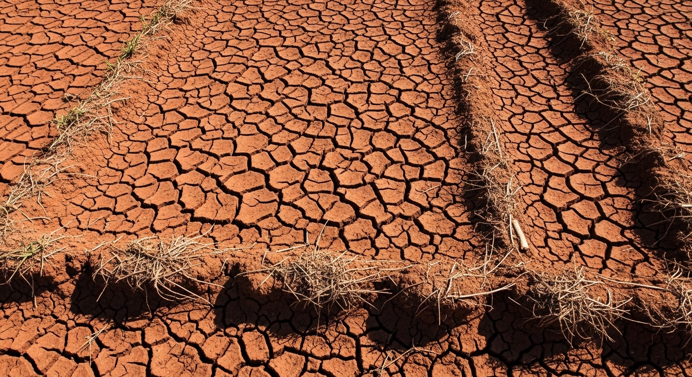 Suelo agrietado por sequía severa en zona agrícola