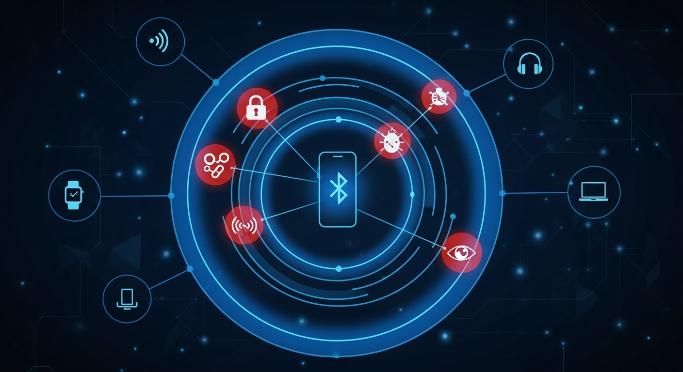 Diagram of Bluetooth signal range and connected devices