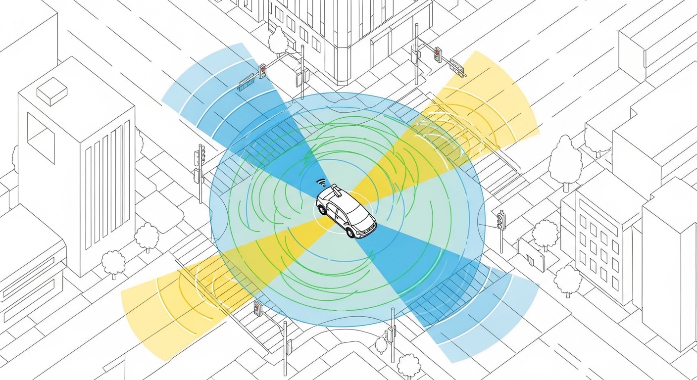 Diagram of autonomous vehicle sensor detection zones