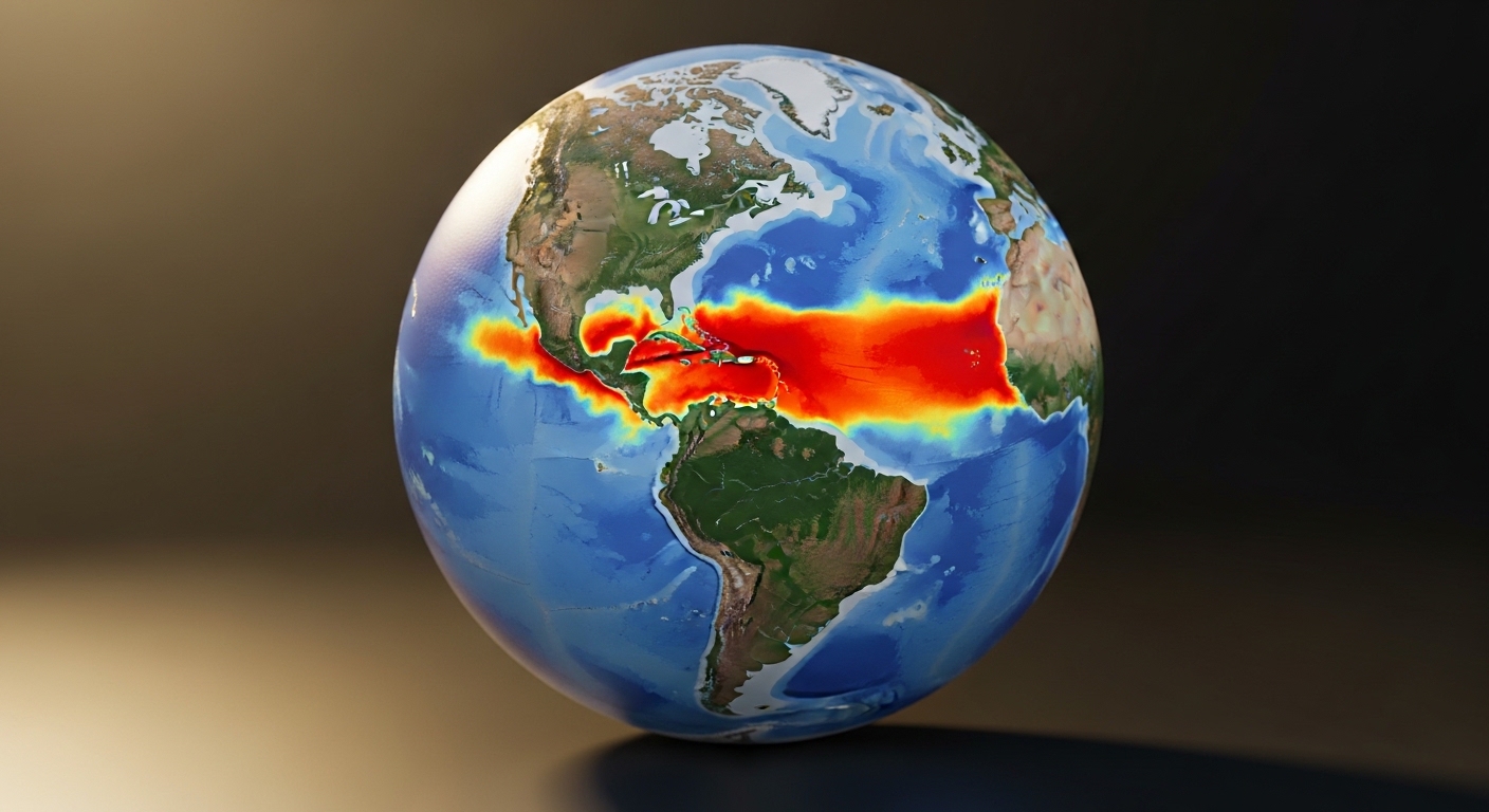 Globo terráqueo mostrando anomalía de temperatura en el Pacífico