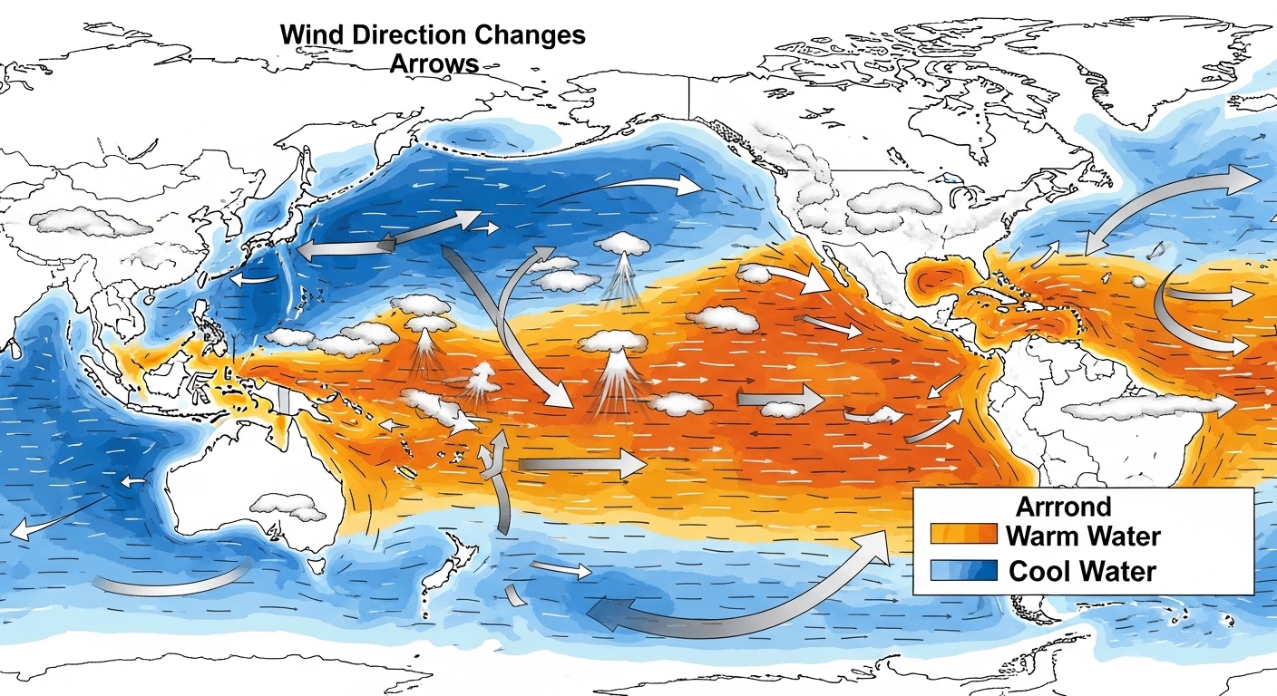 Diagrama de circulación atmosférica durante El Niño