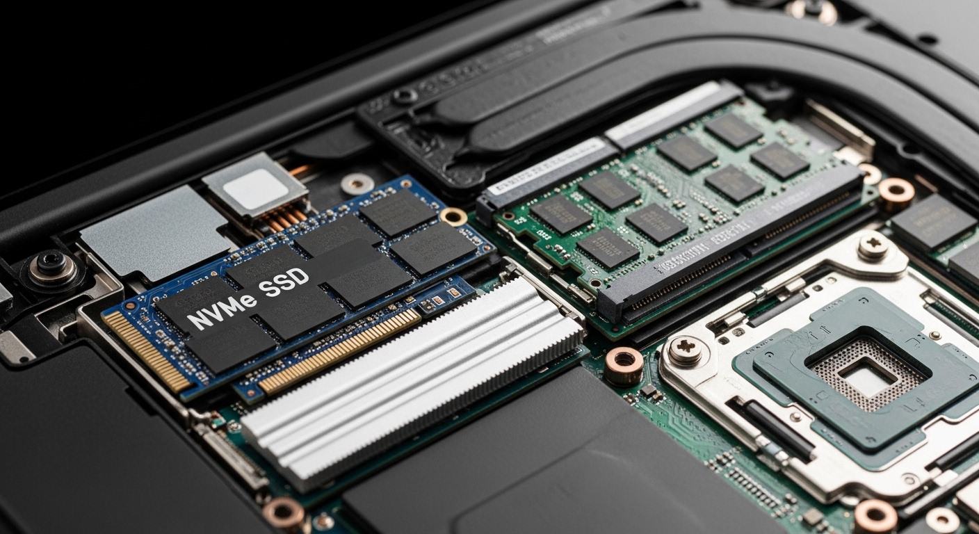 Komponen internal laptop SSD NVMe dan RAM